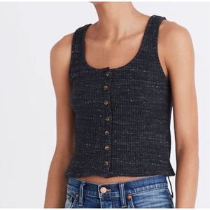 Madewell Ribbed Button-Front Knit Tank Top Heathered Charcoal Gray Size Medium